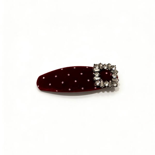 Red Velvet & Polka Dot Rhinestone Hair Accessory - Timeless Vintage Style Hairpin
