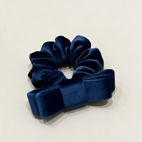 Luxe Deep Navy Scrunchie with Bow – Elegant Hair Accessory for Daily & Special Occasions